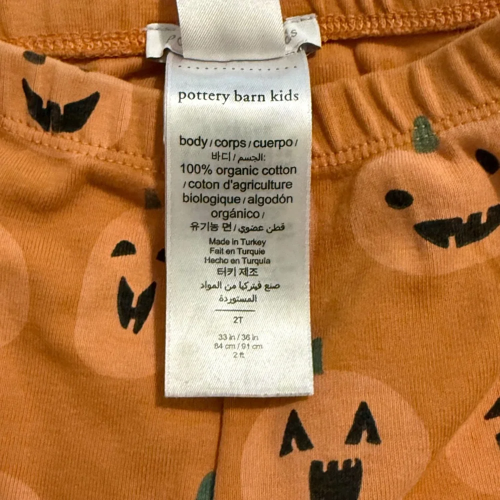 Pottery Barn Kids Pumpkin Organic Cotton Pajama Set Orange Black Toddler 2T